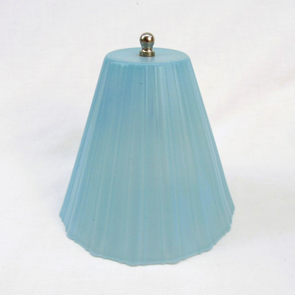Vintage Satin Glass clip Lampshade 1930s blue pleated small light shade