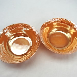 2 Vintage Fire King peach Luster 8&quot; Serving Bowl iridescent orange lusterware laurel mid century