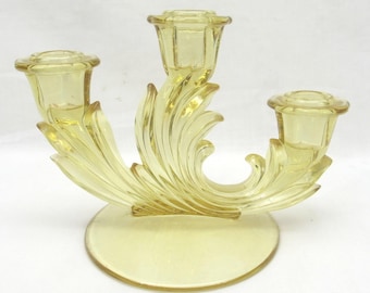 Vintage Fostoria Flame Candelabra taper candle holder 8" mid century topaz