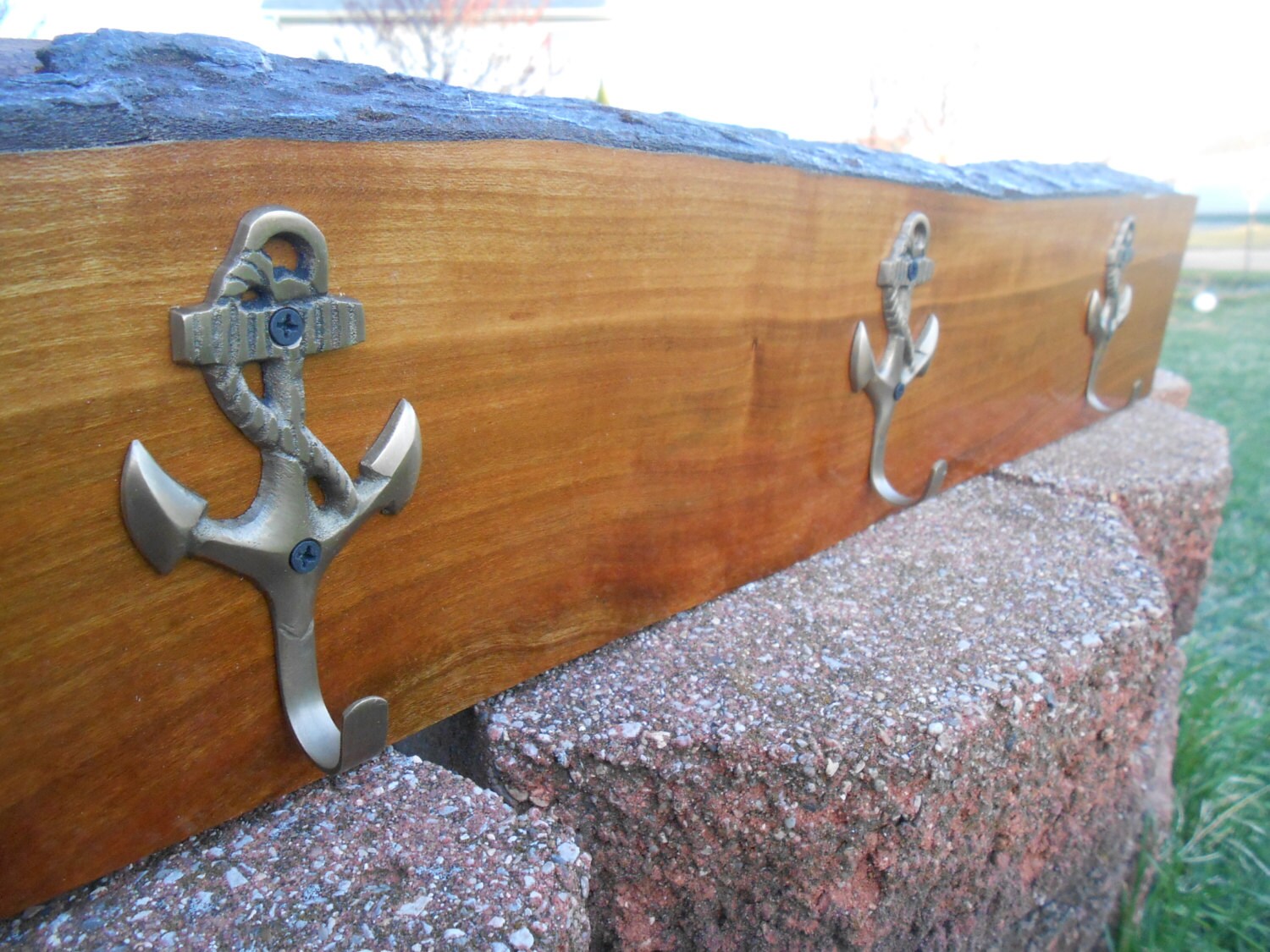 Rustic Wood Coat Rack 3 ANCHOR Hooks. Minimalist Entryway Etsy