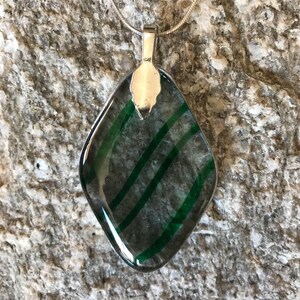 Grey Translucent and Green Striped Diamond Glass Pendant