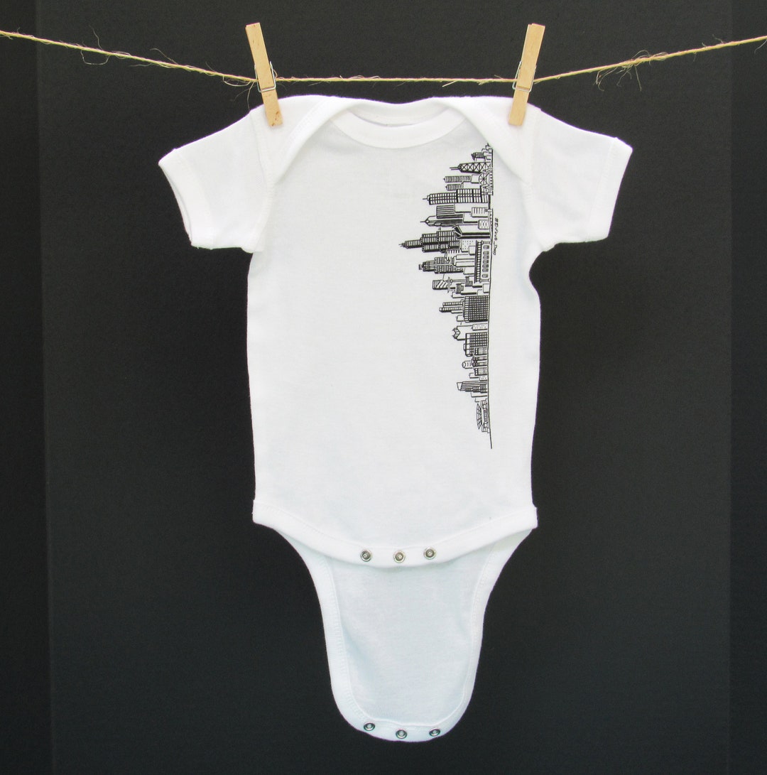 Chicago Illinois Skyline Baby Bodysuit - White City Silhouette Onesie For Hometown Pride