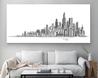 Chicago Skyline Art Original Drawing Canvas Print