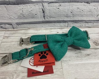 Harris Tweed Bow Tie Dog Collar - Jade Green (Dalmahoy)