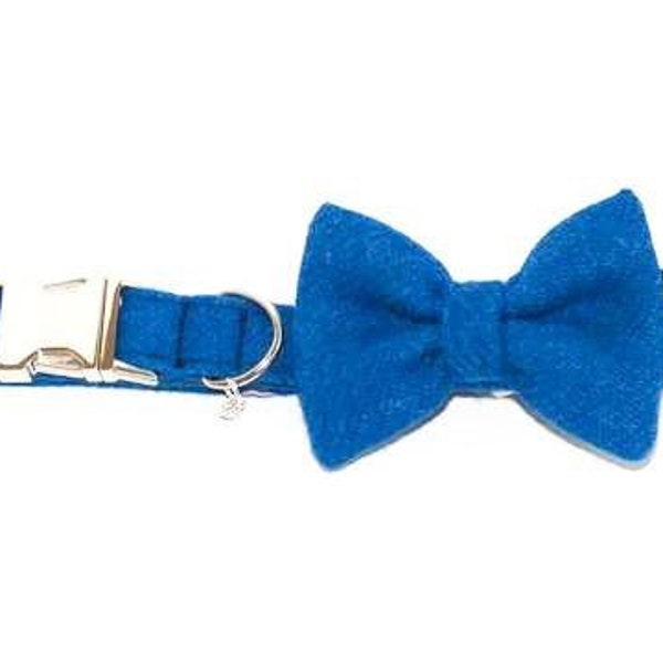 Harris Tweed Bow Tie Dog Collar - Blue (Bonnie)