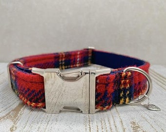 Harris Tweed Dog Collar - Red Stewart Tartan