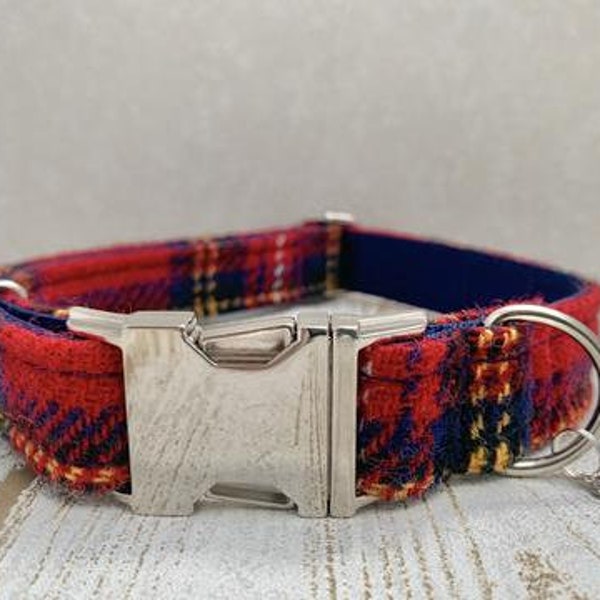 Harris Tweed Dog Collar - Red Stewart Tartan