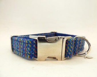 Harris Tweed Dog Collar - Blue Kaona (Gordon)