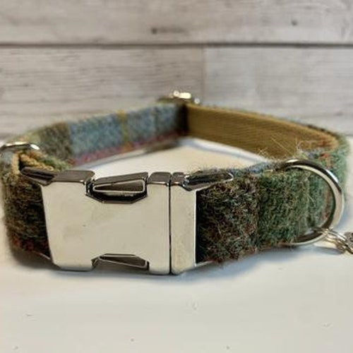 Tartan Dog Collar Harris Tweed Dog Collars Black and Red Etsy UK