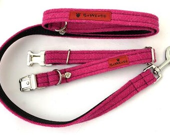 Harris Tweed Hundehalsband & Blei Set - Bubblegum Pink (Roxburghe)