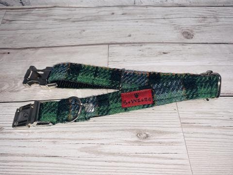 Harris Tweed Dog Collar - Grass Green Check