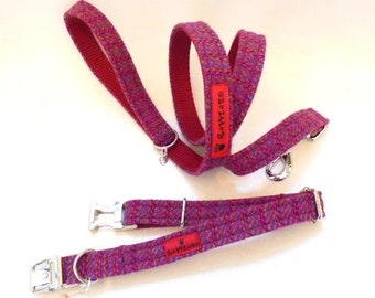Harris Tweed Hundehalsband & Blei Set - rosa Kaona (Kellie)