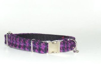 Harris Tweed Hundehalsband - lila Houndstooth (Hetty)