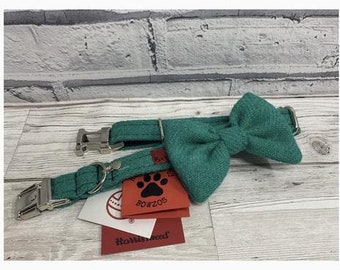 Harris Tweed Bow Tie Dog Collar & Lead Set - Jade Green (Dalmahoy)