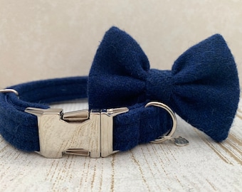Bowzos Harris Tweed Fliege Hundehalsband - Balmoral blau