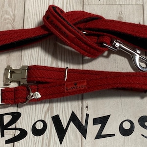 Harris Tweed Dog Collar & Lead Set - Red (Cranberry)