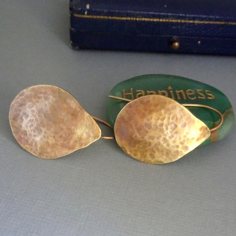 BE5 Minimalist Jewelry Handcrafted Metal Earrings Gold Filled Ear Wires Hammered Brass Dangles Large Tear Drop Earrings