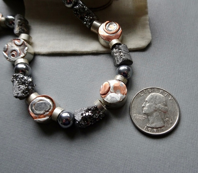 Druzy Choker Gifts for Her Hematite Bead Necklace Mixed Metal Necklace One of a Kind Metal Smith Jewelry Metal Bead Jewelry
