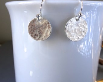 Tiny Silver Disc Earrings, Hammered Modern Jewelry, Handcrafted