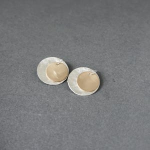 Mixed Metal Hammered Silver and Brass Disc Earrings: Lightweight Dangles