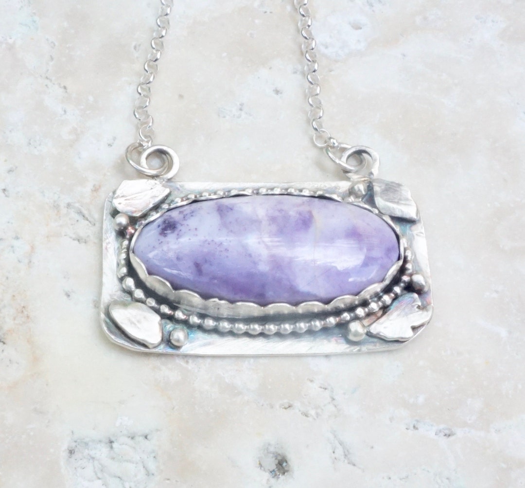Rectangle Silver Necklace With Tiffany Stone, Oxidized Metal Jewelry