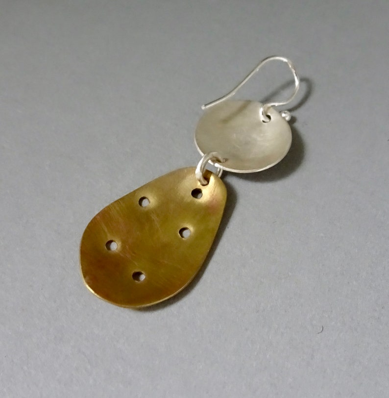 Silver and Brass Dangle Earrings Gold Leaf and Silver Disc - Etsy