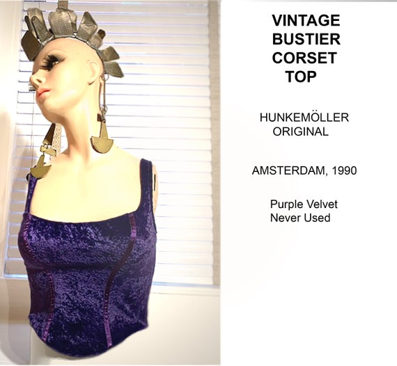 Corset Velvet Top, Vintage Bustier Vest Top, Purpl