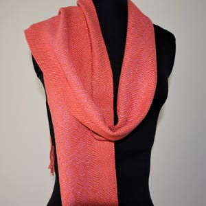 Handwoven Coral and Rose Bamboo Scarf image 5