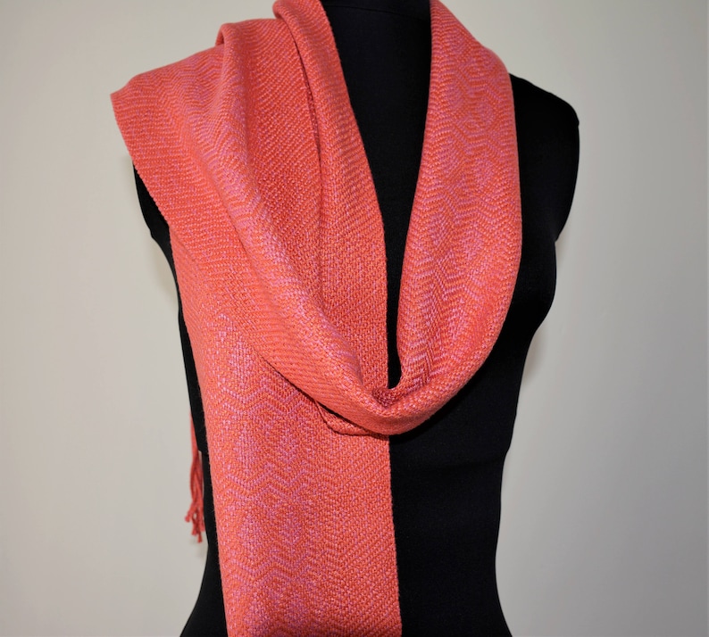 Handwoven Coral and Rose Bamboo Scarf image 5