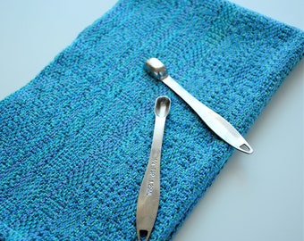 Handwoven Varigated Blue and Green Cotton Tea Towel, Handmade Kitchen or Guest Bath Towel