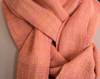 Handwoven Apricot Scarf, Pastel Multi-fiber Scarf