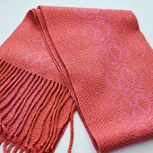 Handwoven Coral and Rose Bamboo Scarf image 2