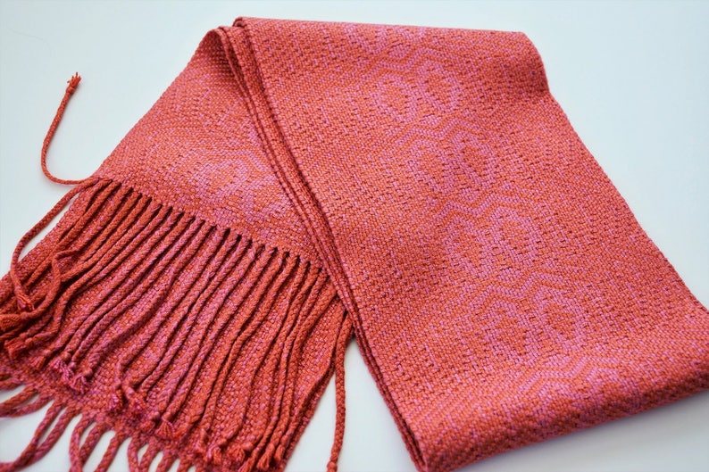 Handwoven Coral and Rose Bamboo Scarf image 2