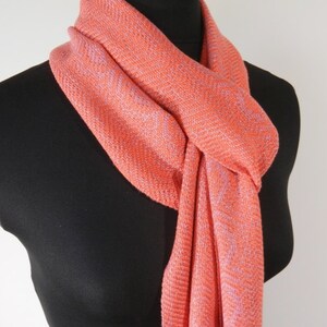 Handwoven Coral and Rose Bamboo Scarf image 6