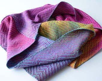 Cotton and Bamboo Multi-color Cowl, Handwoven Short Circle Scarf