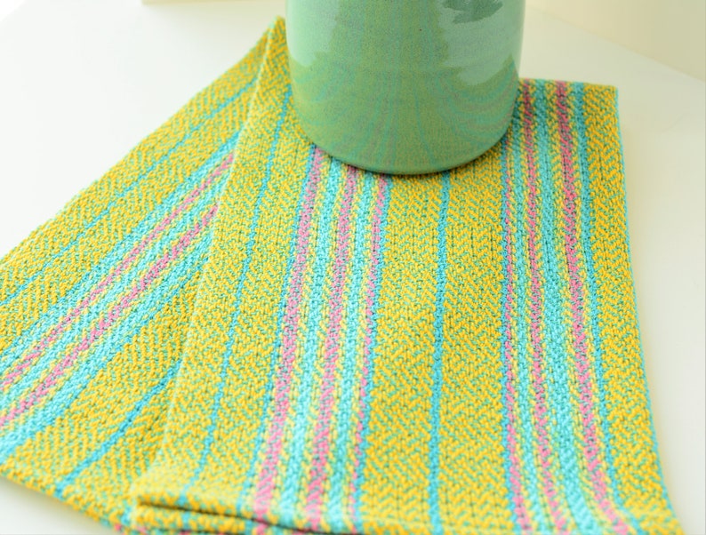 Handwoven Yellow Striped Cotton Dish Towel image 1