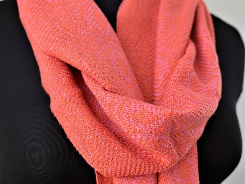 Handwoven Coral and Rose Bamboo Scarf image 3