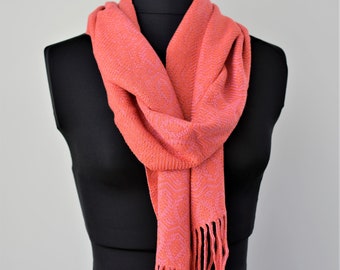Handwoven Coral and Rose Bamboo Scarf