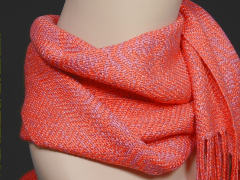 Handwoven Coral and Rose Bamboo Scarf image 4