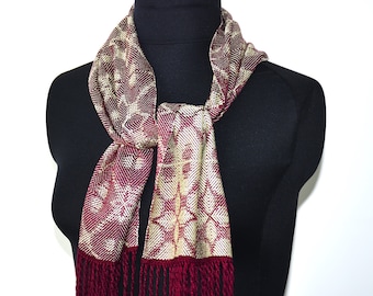 Bamboo and Tencel Handwoven Short Scarf, Red Violet and Pale Sage Green Reversible Scarflette