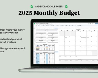 Månadsbudget och finansiell spårning 2025 | Google Sheets Årsbudget Skuldspårning Finansiell planerare 2025 Kalender