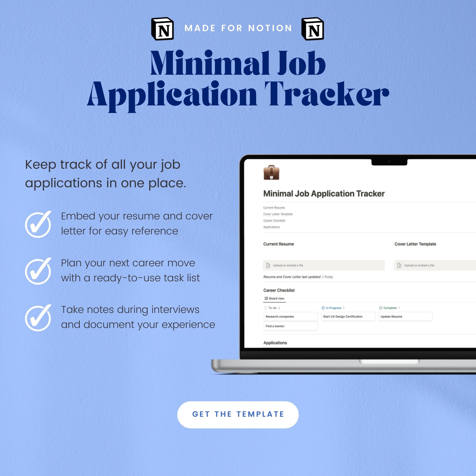 Minimal Application Tracker Notion Template Job Application Tracker Minimal Notion Template Career Planning Template