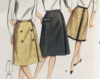 Vintage 1960's Butterick 3219 Wrapped Skirt Pattern Size Waist 30