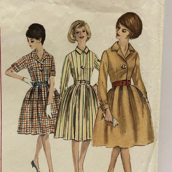 Vintage 1960's Simplicity 5055 Size 14 Shirtwaist Dress with Full Skirt Pattern