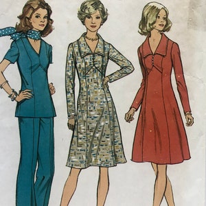 Vintage 1970&#39;s Simplicity 6557 Dress Top Pants Pantsuit Pattern Size 16