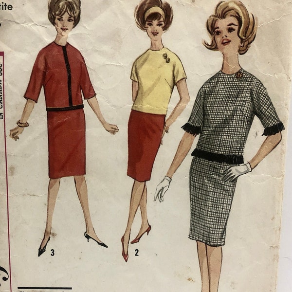 Vintage 1960's Simplicity 4638 Size 11 JP Pencil Skirt and Overblouse Pattern Junior Petite
