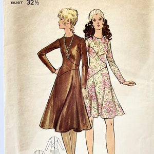 Vintage 1970&#39;s Butterick Size 10 Fit and Flare Dress with Asymmetrical Detail