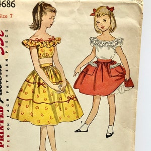 Vintage 1950&#39;s Simplicity 4686 Girls Size 7 Peasant Blouse or Midriff Top and Full Skirt Pattern