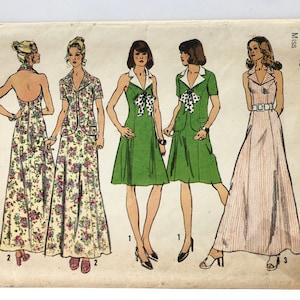 Uncut Vintage 1970&#39;s Simplicity 5448 Size 10 Halter Dress Maxi or Street Length and Jacket Pattern