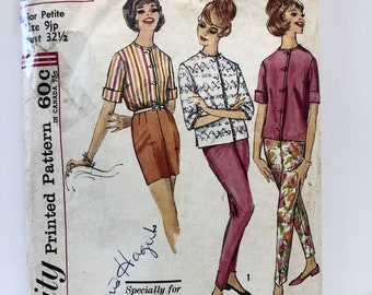 Vintage 1960's Simplicity 4487 size 9jp Slim Leg Pants Shorts Blouse Pattern